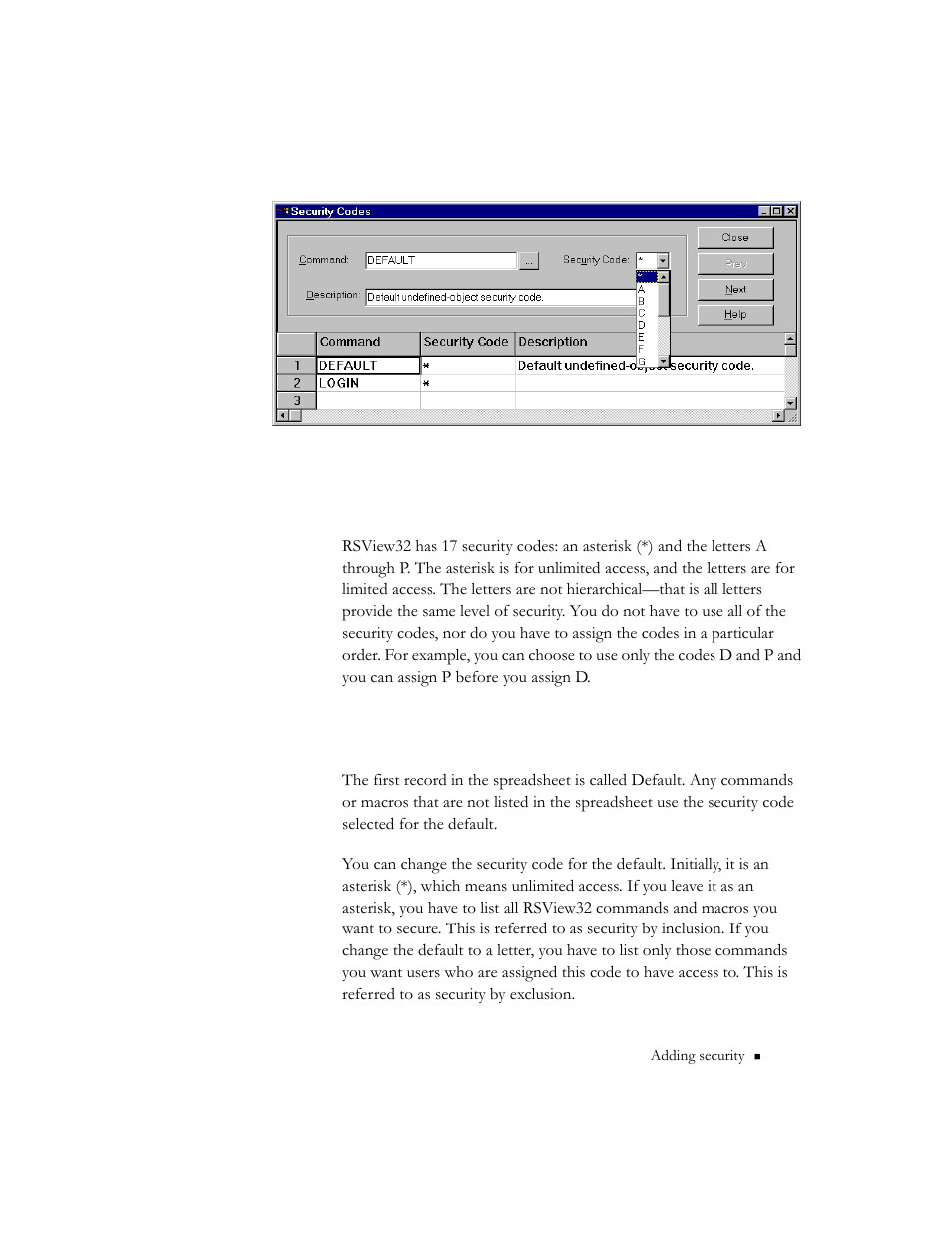 Security codes, The default, Security codes -5 the default -5 | Rockwell Automation 9301 Series RSView32 Users Guide User Manual | Page 279 / 769