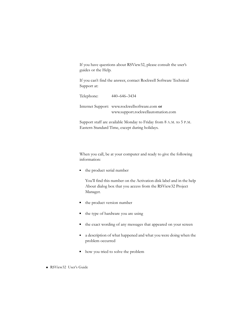 Technical support services, When you call | Rockwell Automation 9301 Series RSView32 Users Guide User Manual | Page 28 / 769