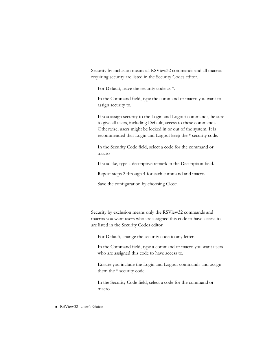 Setting up security by inclusion, Setting up security by exclusion | Rockwell Automation 9301 Series RSView32 Users Guide User Manual | Page 280 / 769