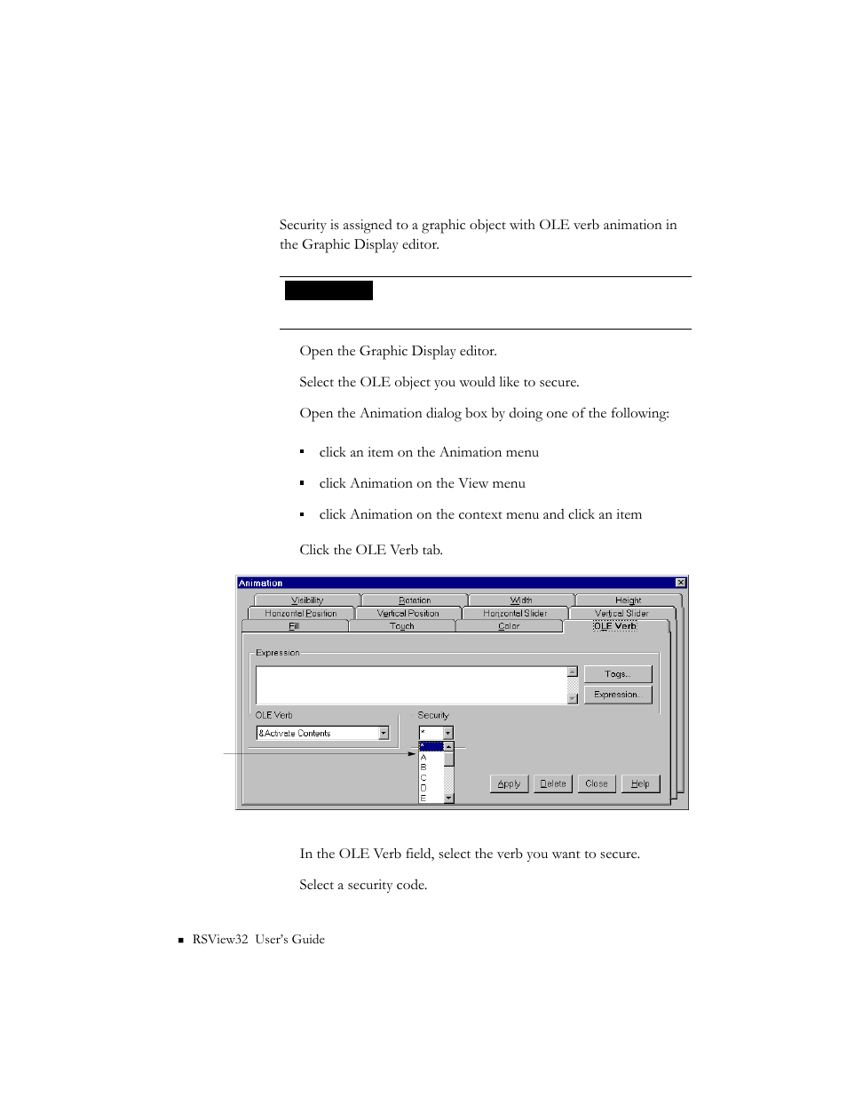 Assigning security to an ole object | Rockwell Automation 9301 Series RSView32 Users Guide User Manual | Page 284 / 769