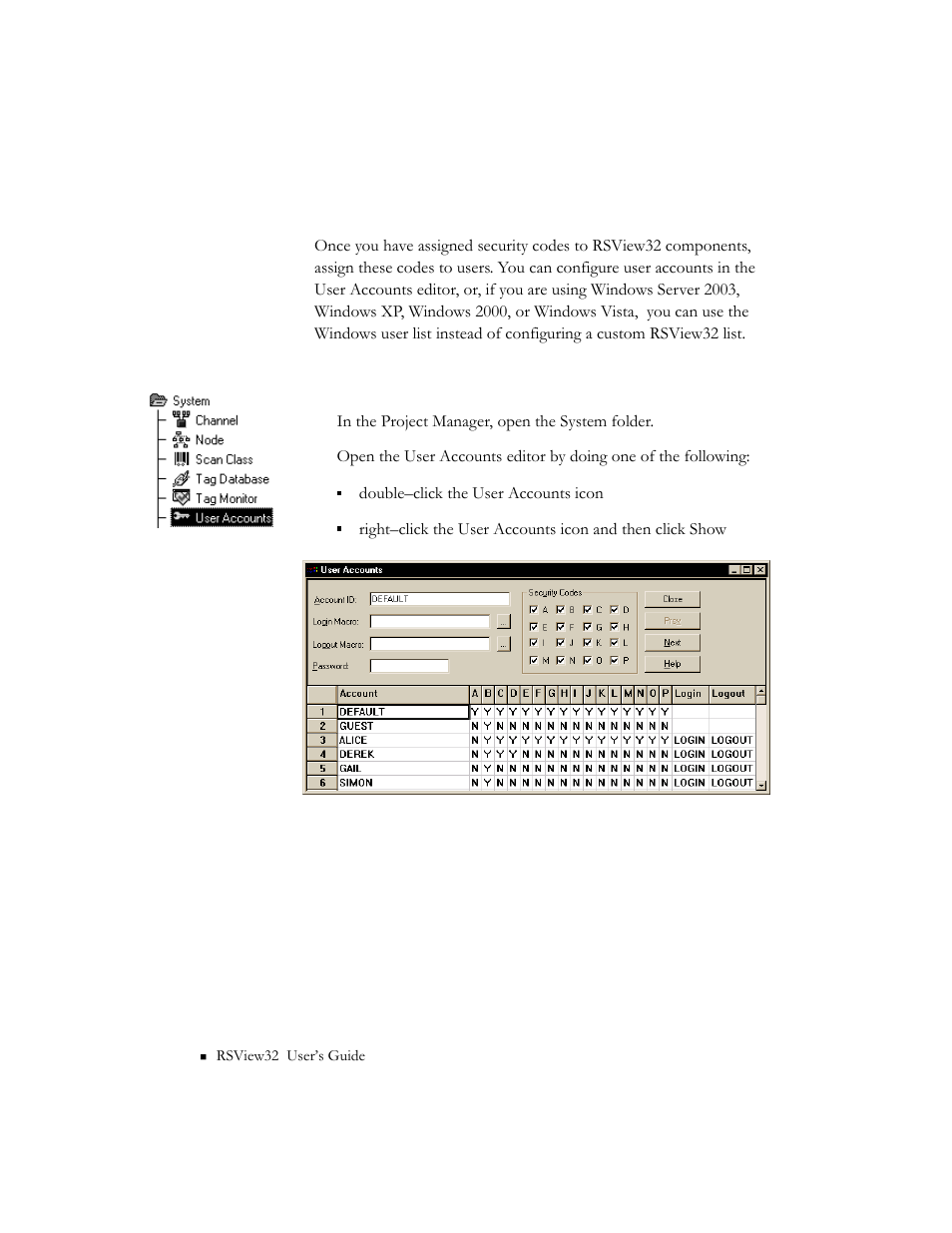 Configuring user accounts | Rockwell Automation 9301 Series RSView32 Users Guide User Manual | Page 286 / 769