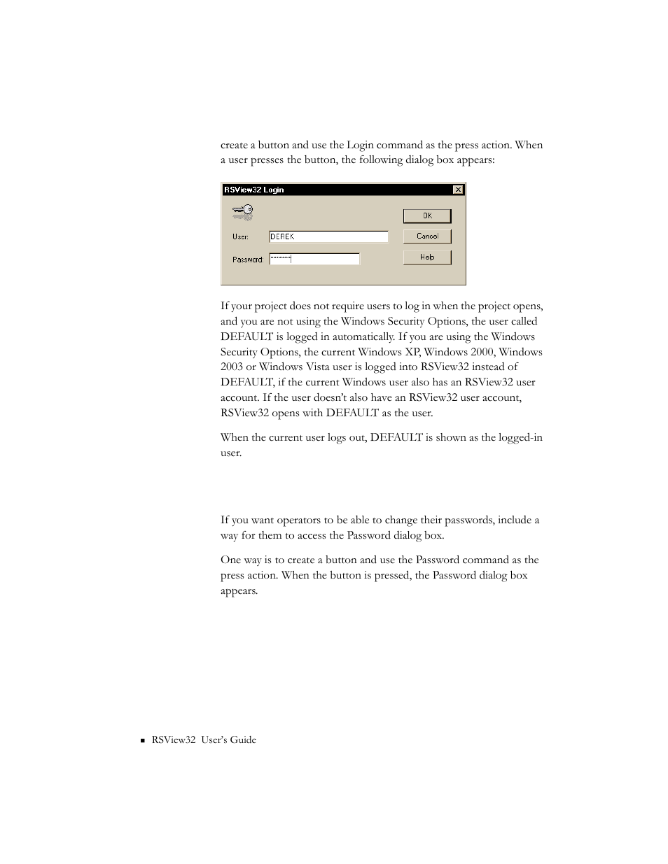 Changing passwords at runtime | Rockwell Automation 9301 Series RSView32 Users Guide User Manual | Page 292 / 769