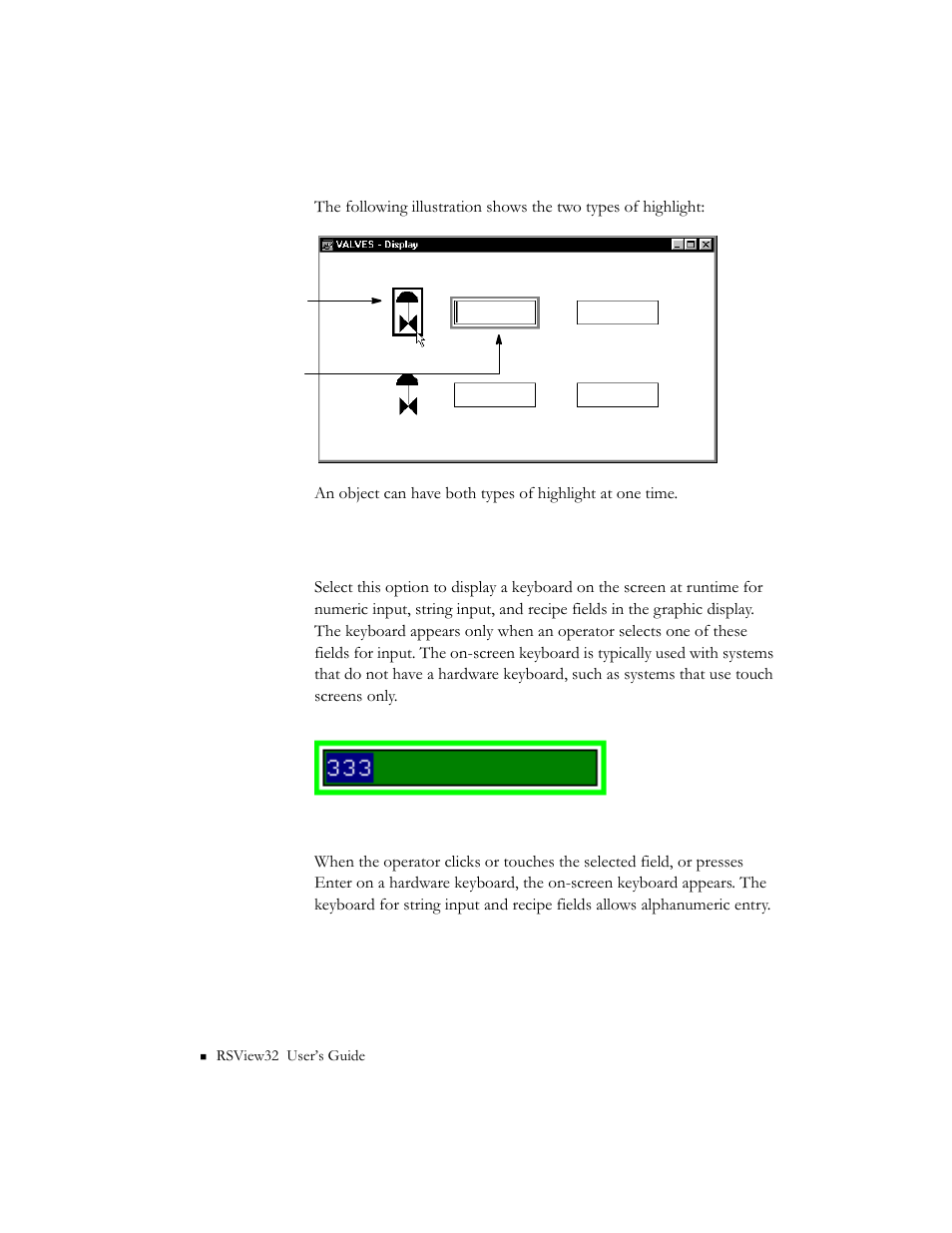 Displaying the on–screen keyboard, Displaying the on–screen keyboard -26 | Rockwell Automation 9301 Series RSView32 Users Guide User Manual | Page 319 / 769