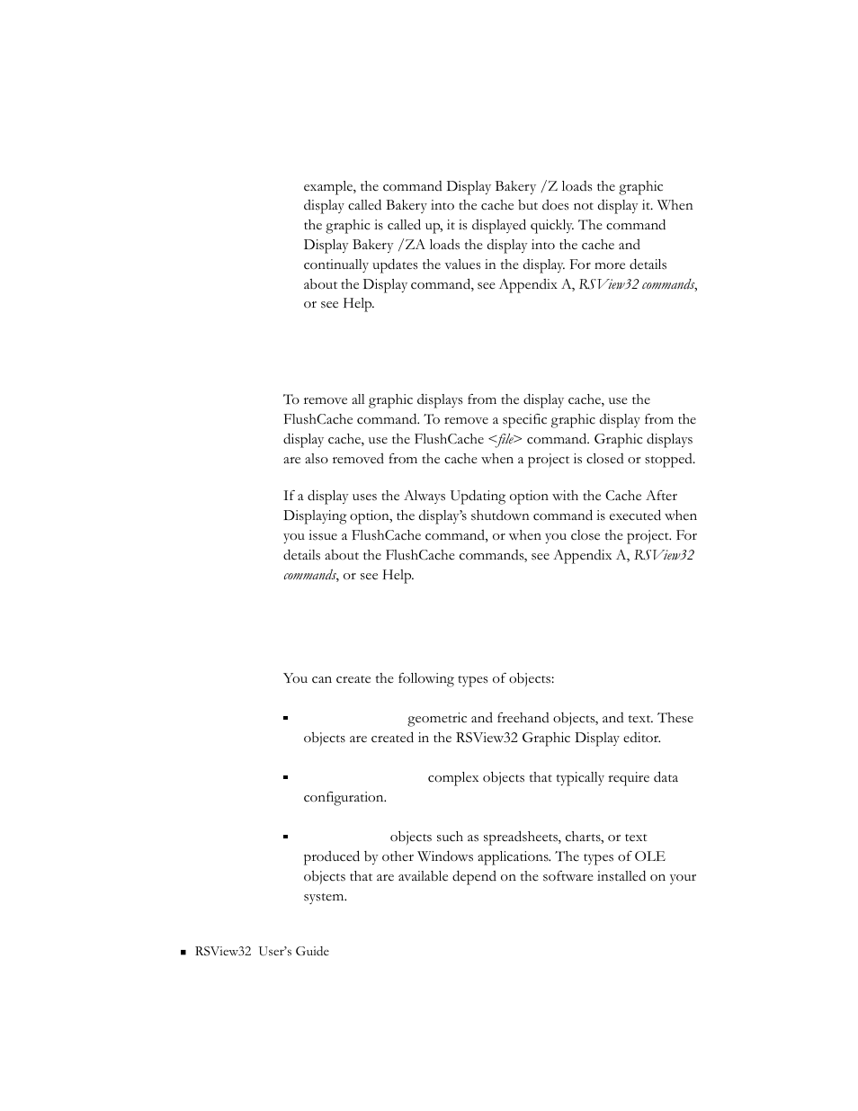 Removing displays from the cache, Types of graphic objects, Removing displays from the cache -28 | Rockwell Automation 9301 Series RSView32 Users Guide User Manual | Page 321 / 769