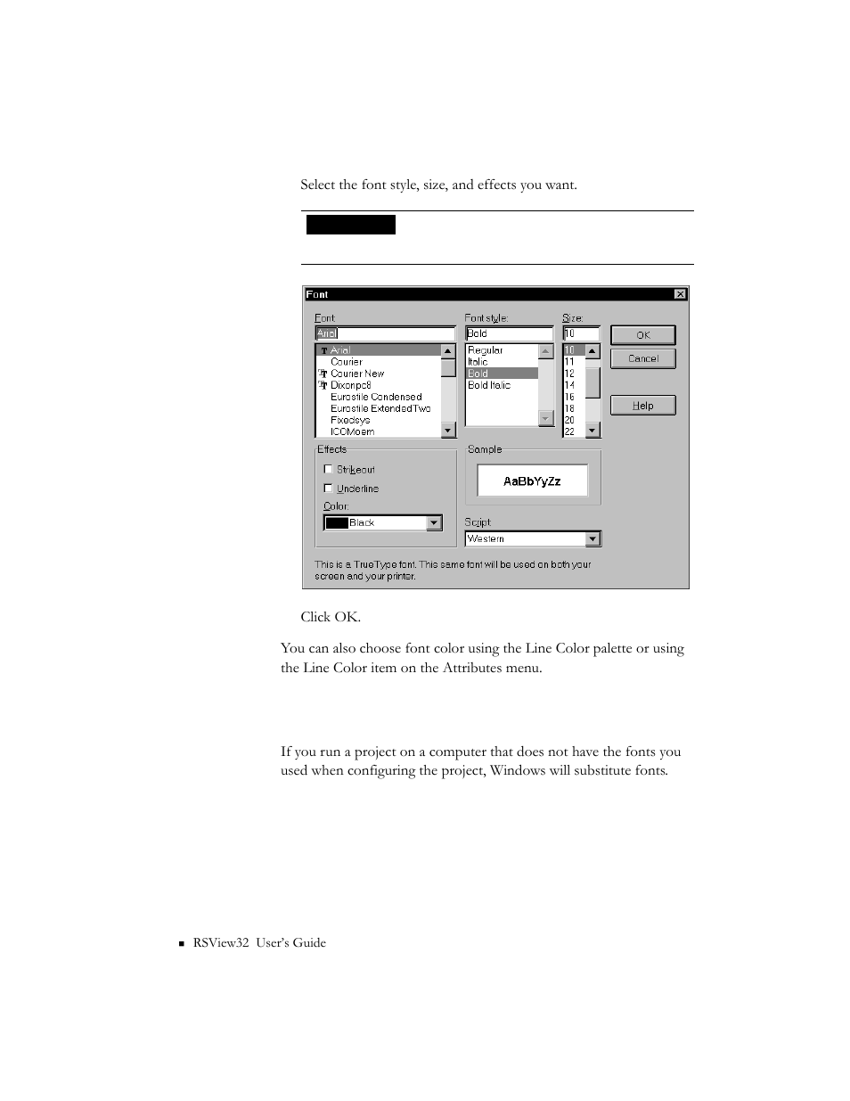 Font substitution at runtime, Font substitution at runtime -34 | Rockwell Automation 9301 Series RSView32 Users Guide User Manual | Page 327 / 769