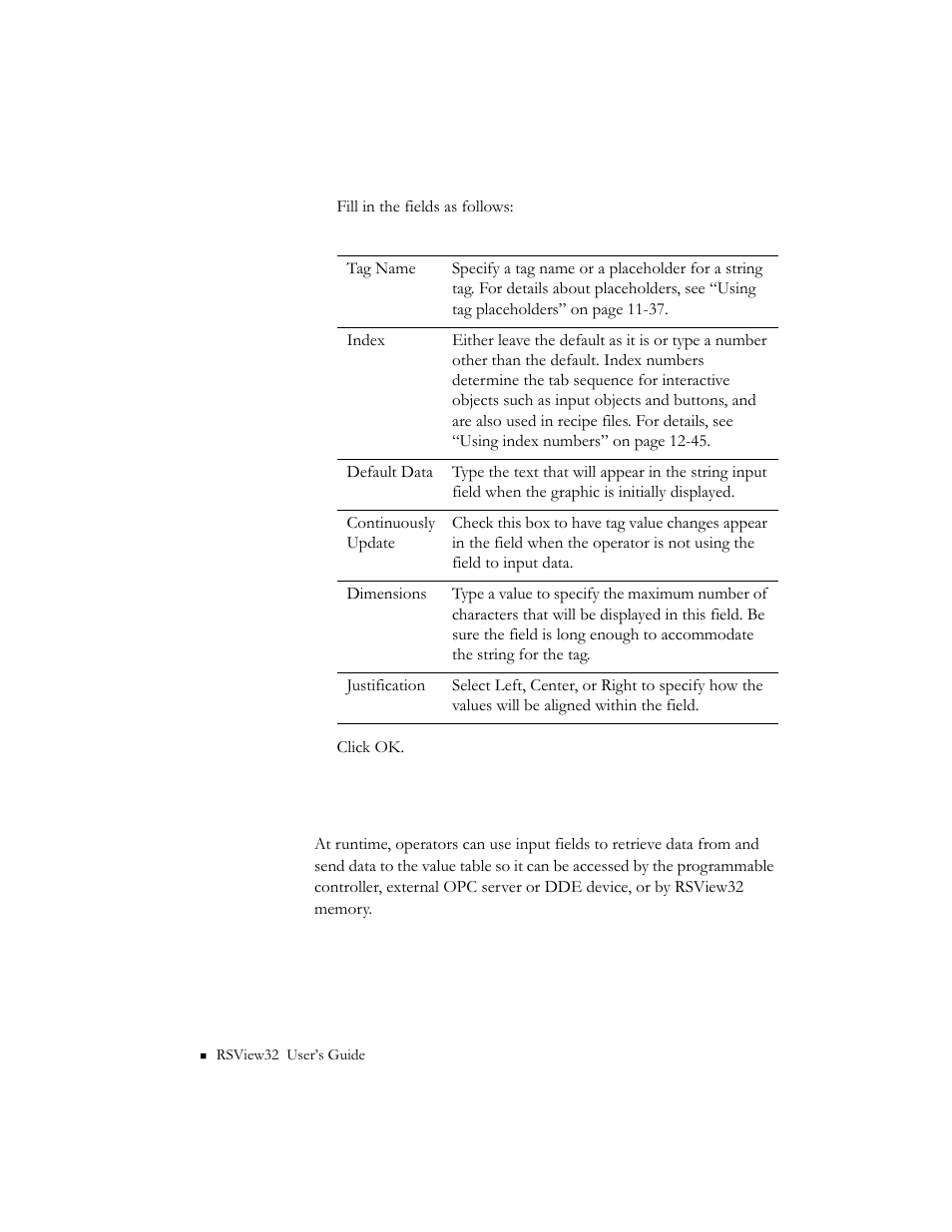 Using input fields at runtime | Rockwell Automation 9301 Series RSView32 Users Guide User Manual | Page 339 / 769