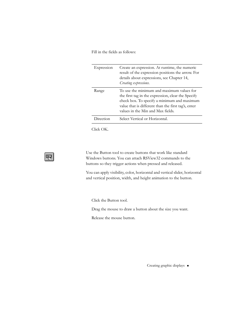 Creating buttons, Creating buttons -57 | Rockwell Automation 9301 Series RSView32 Users Guide User Manual | Page 350 / 769