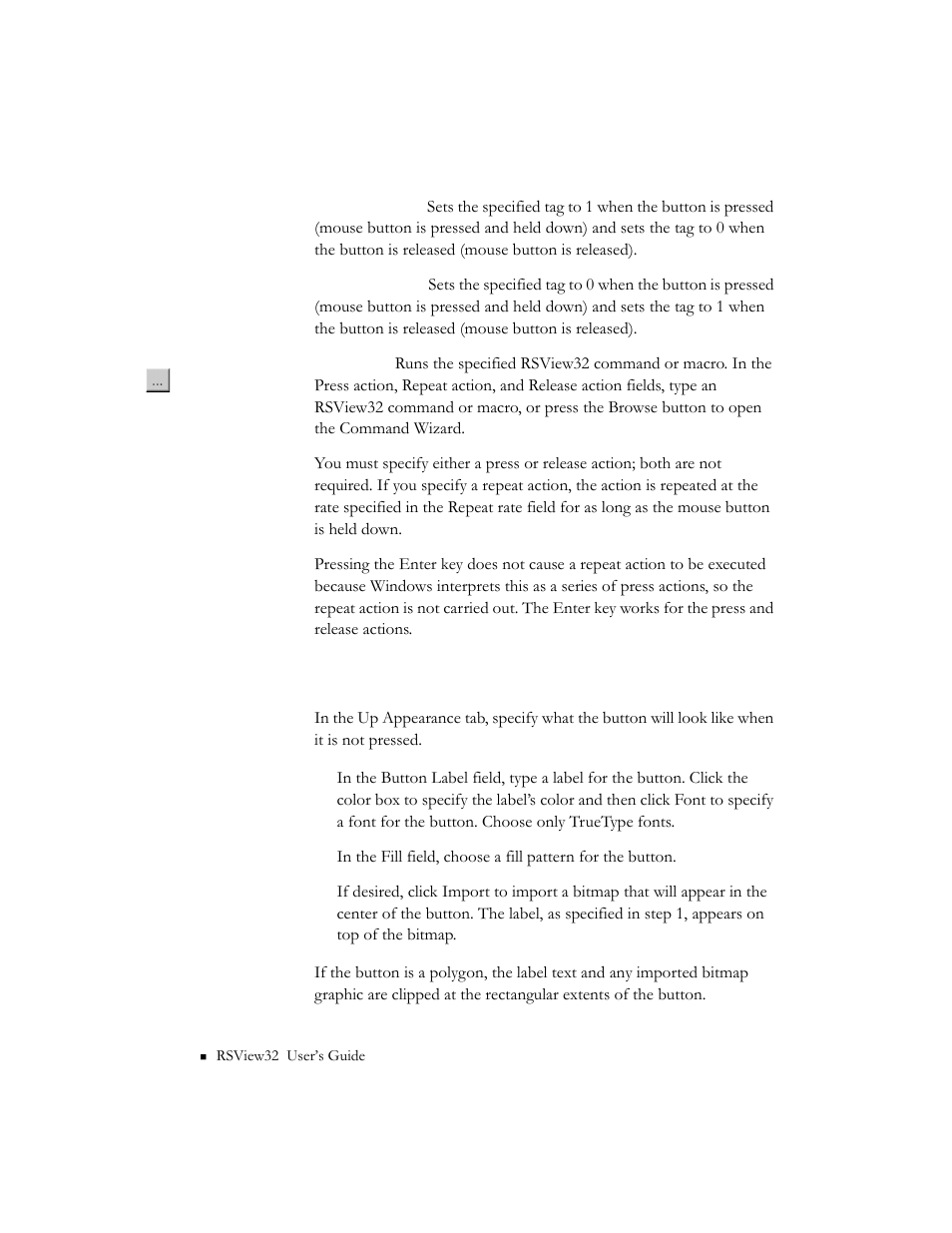 Up appearance | Rockwell Automation 9301 Series RSView32 Users Guide User Manual | Page 353 / 769