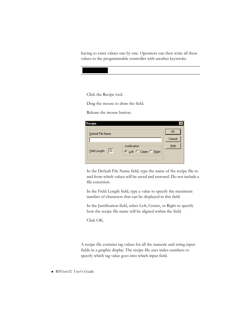 Creating a recipe file, Creating a recipe file -62 | Rockwell Automation 9301 Series RSView32 Users Guide User Manual | Page 355 / 769