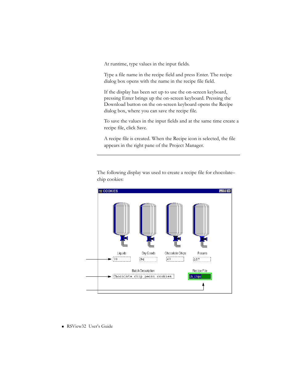 Example: creating a recipe file at runtime | Rockwell Automation 9301 Series RSView32 Users Guide User Manual | Page 357 / 769