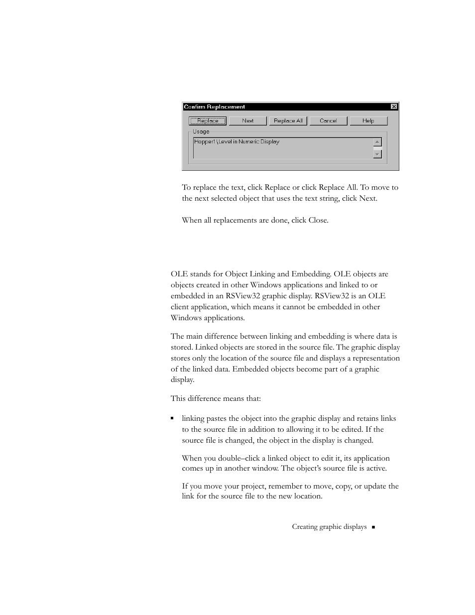 Creating and editing ole objects | Rockwell Automation 9301 Series RSView32 Users Guide User Manual | Page 362 / 769