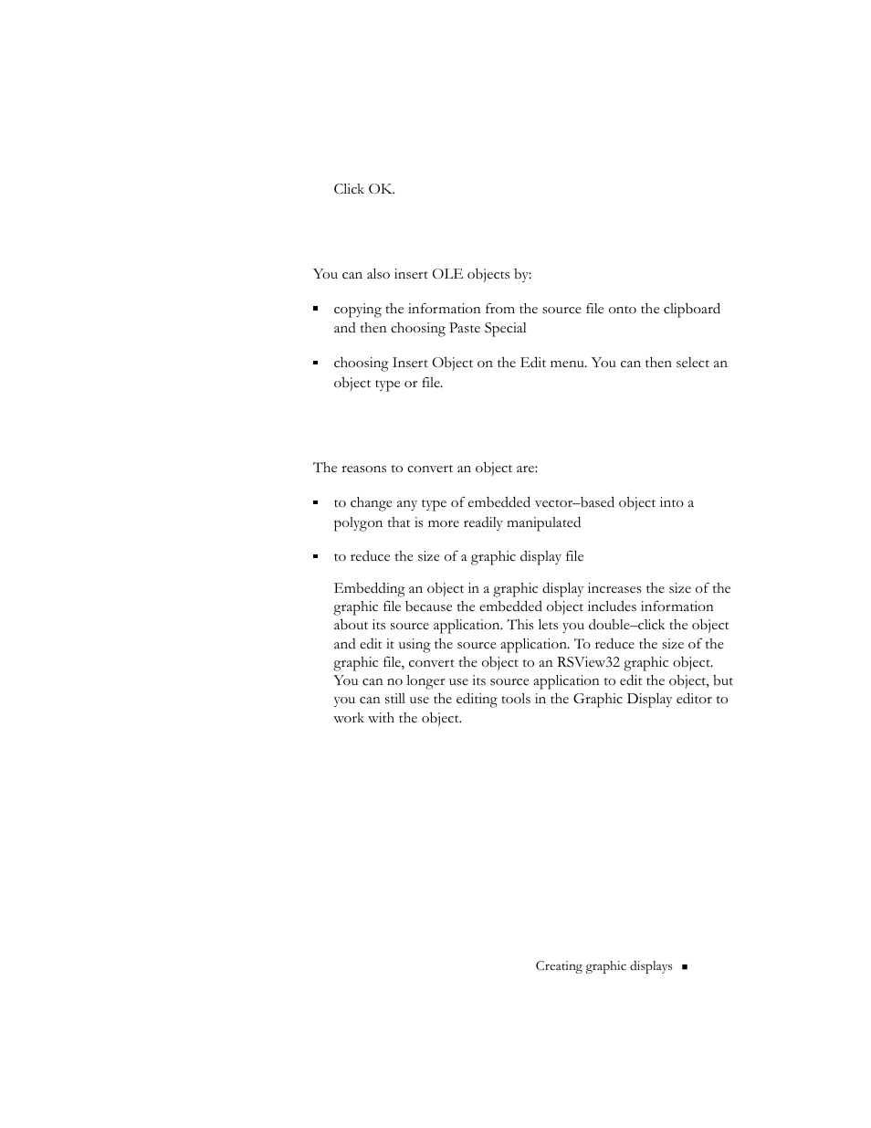 Other methods for inserting ole objects, Converting ole objects | Rockwell Automation 9301 Series RSView32 Users Guide User Manual | Page 364 / 769