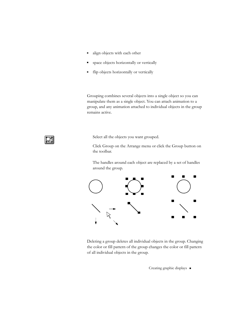 Grouping and ungrouping objects, Grouping and ungrouping objects -93, Select all the objects you want grouped | Rockwell Automation 9301 Series RSView32 Users Guide User Manual | Page 386 / 769