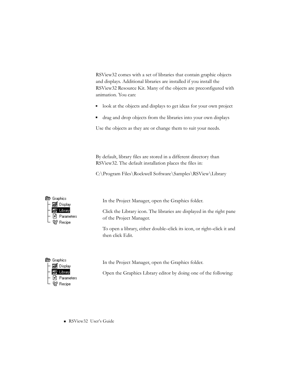 Using graphic libraries, Location of library files, Location of library files -112 | Rockwell Automation 9301 Series RSView32 Users Guide User Manual | Page 405 / 769