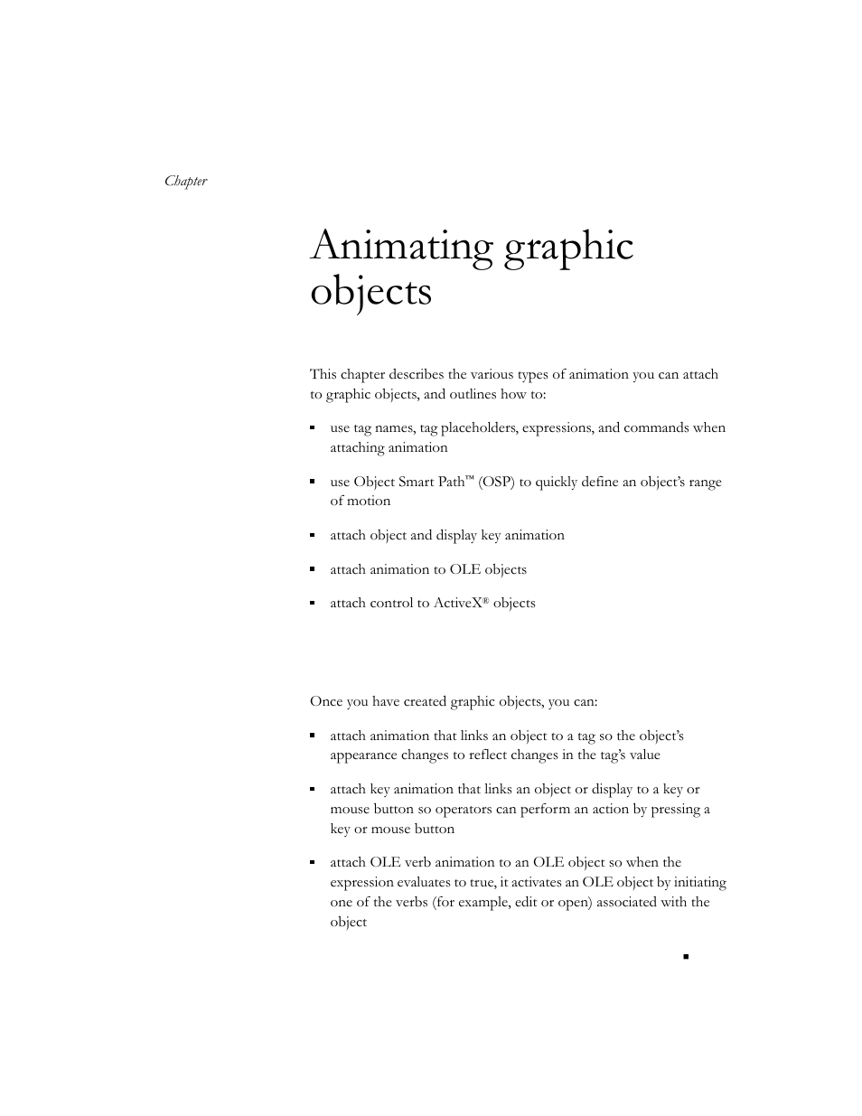 Animating graphic objects, Types of animation, Chapter 12 | Rockwell Automation 9301 Series RSView32 Users Guide User Manual | Page 408 / 769