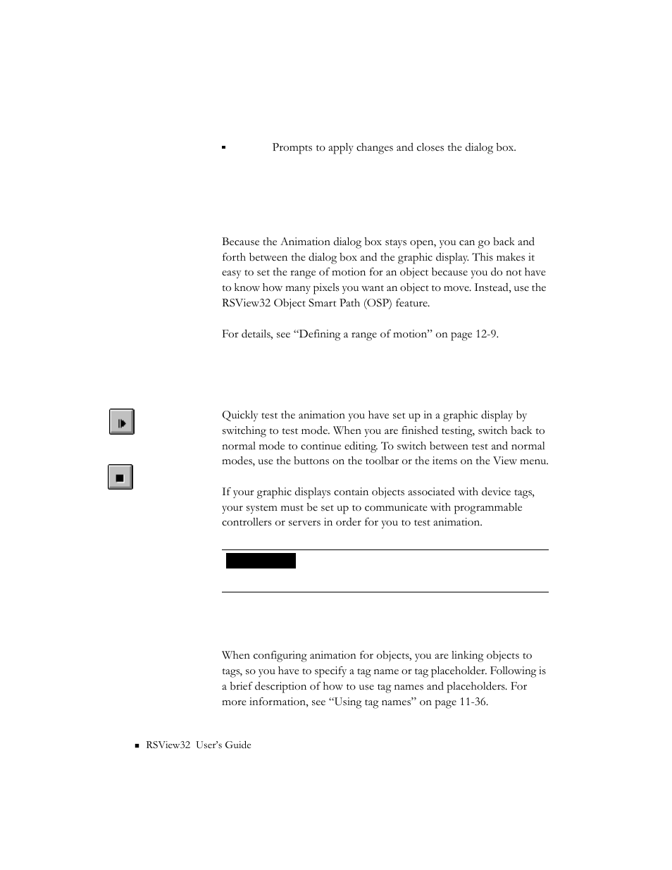 Using object smart path to visually set animation, Testing animation, Using tag names and tag placeholders | Rockwell Automation 9301 Series RSView32 Users Guide User Manual | Page 413 / 769
