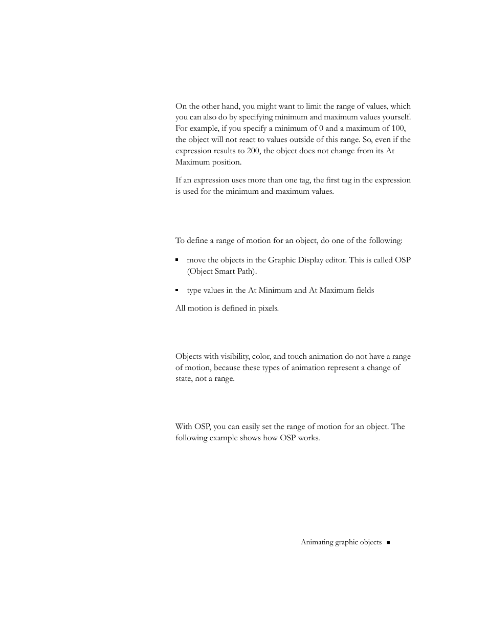 Defining a range of motion, Objects that do not have a range of motion, Using osp (object smart path) | Rockwell Automation 9301 Series RSView32 Users Guide User Manual | Page 416 / 769