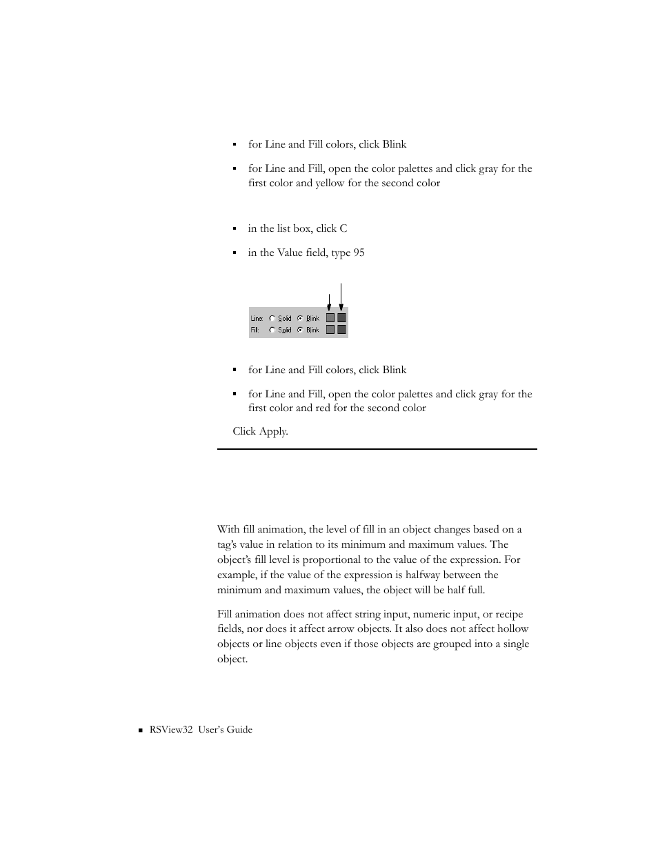 Configuring fill animation | Rockwell Automation 9301 Series RSView32 Users Guide User Manual | Page 425 / 769