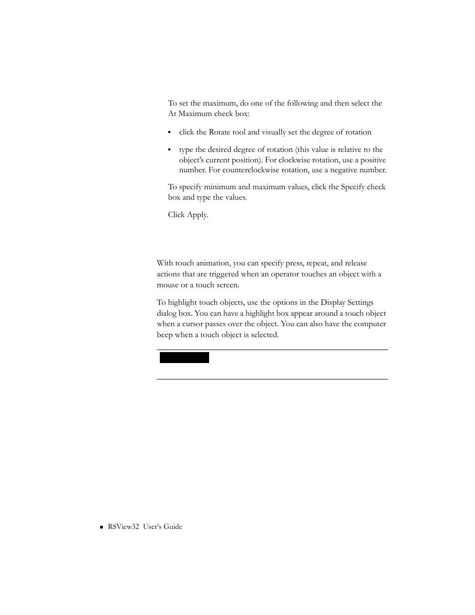 Configuring touch animation | Rockwell Automation 9301 Series RSView32 Users Guide User Manual | Page 435 / 769