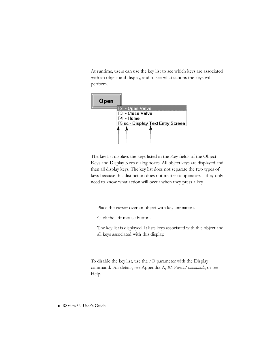 Viewing the key list at runtime, Disabling the key list, Disabling the key list -58 | Rockwell Automation 9301 Series RSView32 Users Guide User Manual | Page 465 / 769