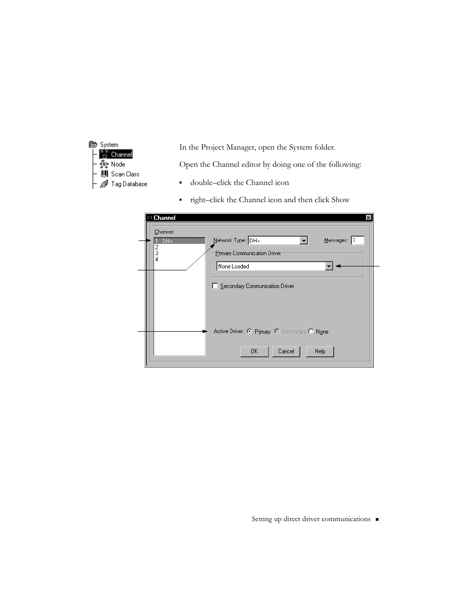 Configuring channels | Rockwell Automation 9301 Series RSView32 Users Guide User Manual | Page 47 / 769