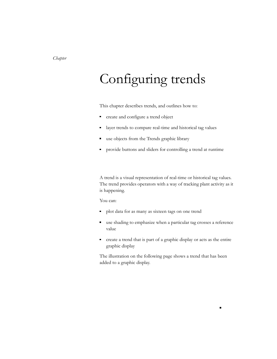 Configuring trends, About trends, Chapter 13 | Chapter 13, configuring trends | Rockwell Automation 9301 Series RSView32 Users Guide User Manual | Page 472 / 769