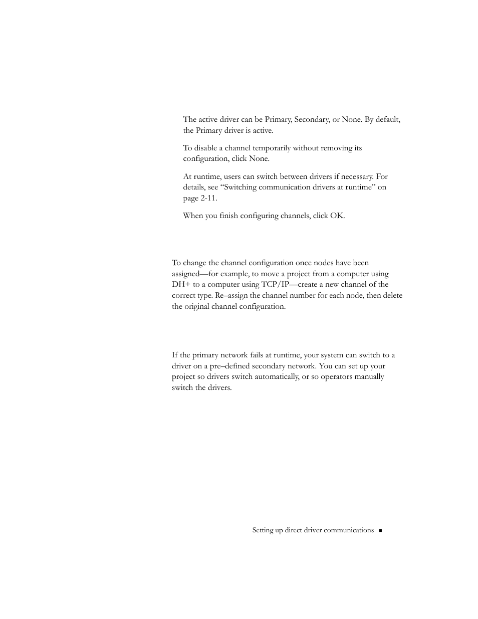 Changing the channel configuration, Switching communication drivers at runtime, Changing the channel configuration -11 | Rockwell Automation 9301 Series RSView32 Users Guide User Manual | Page 51 / 769