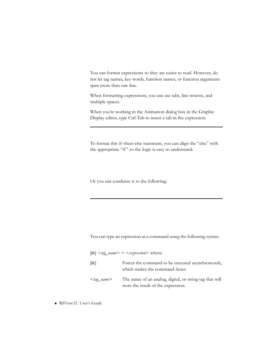 Formatting expressions, Using the = (equal) command | Rockwell Automation 9301 Series RSView32 Users Guide User Manual | Page 519 / 769