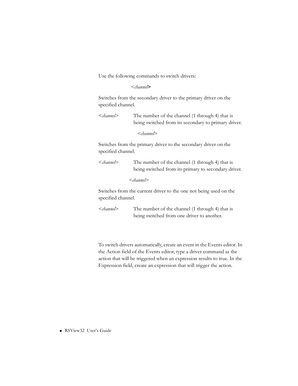 Commands for switching drivers, Switching drivers automatically | Rockwell Automation 9301 Series RSView32 Users Guide User Manual | Page 52 / 769