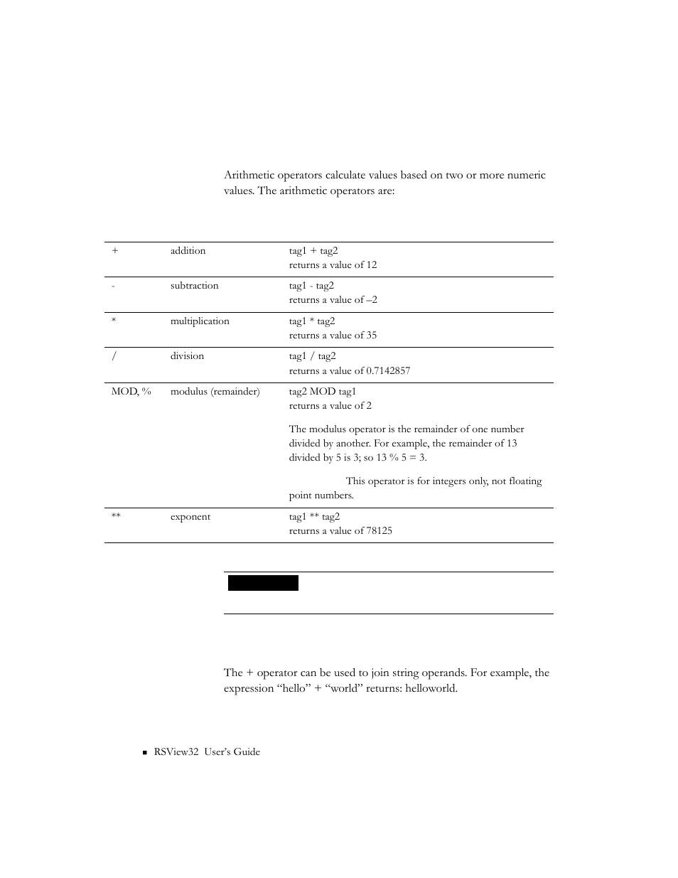 Arithmetic operators, String operands, String operands -10 | Rockwell Automation 9301 Series RSView32 Users Guide User Manual | Page 523 / 769