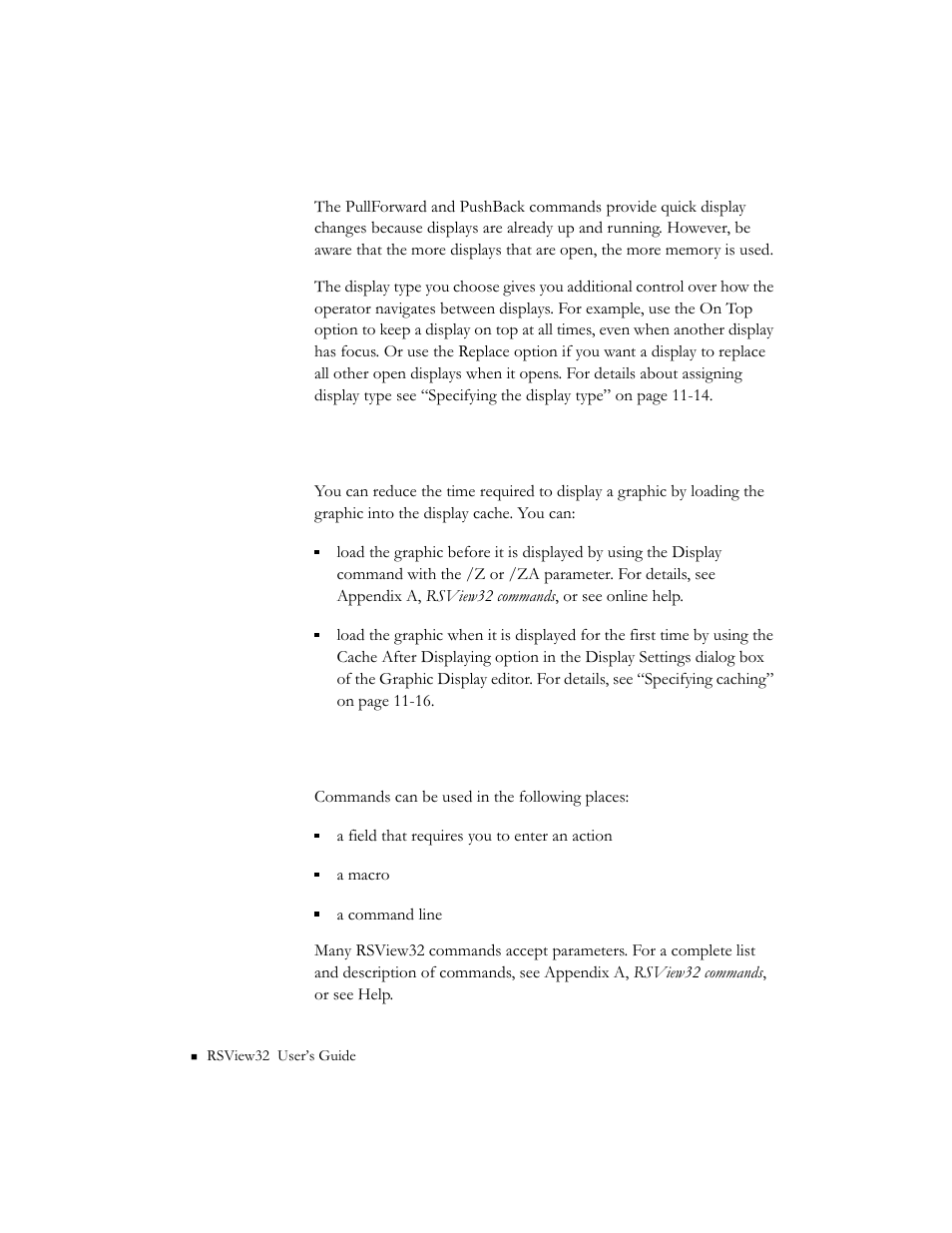 Reducing display call–up time, Where to use rsview32 commands | Rockwell Automation 9301 Series RSView32 Users Guide User Manual | Page 544 / 769