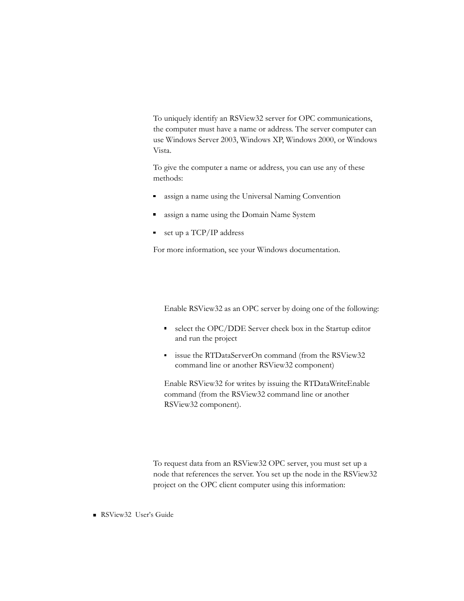 Identifying the rsview32 server computer, Configuring the rsview32 opc client application | Rockwell Automation 9301 Series RSView32 Users Guide User Manual | Page 598 / 769