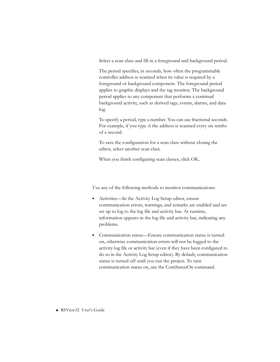 Monitoring communications | Rockwell Automation 9301 Series RSView32 Users Guide User Manual | Page 60 / 769