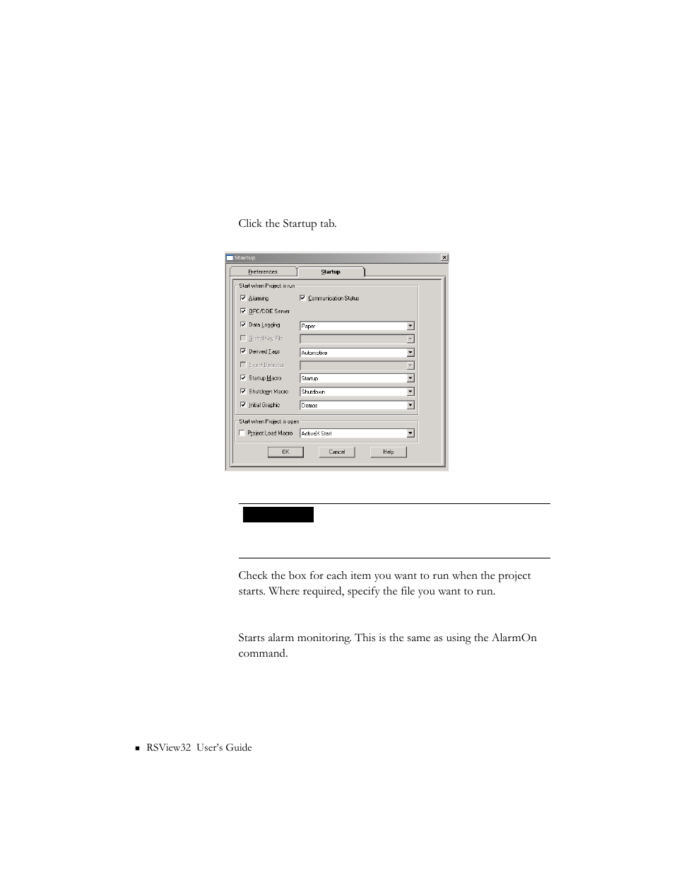 Startup, Startup -6 | Rockwell Automation 9301 Series RSView32 Users Guide User Manual | Page 610 / 769