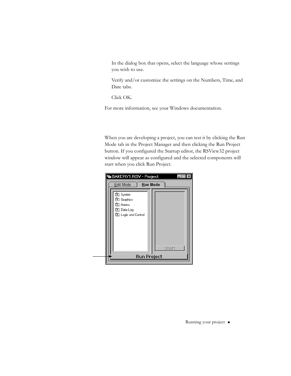 Running a project | Rockwell Automation 9301 Series RSView32 Users Guide User Manual | Page 617 / 769