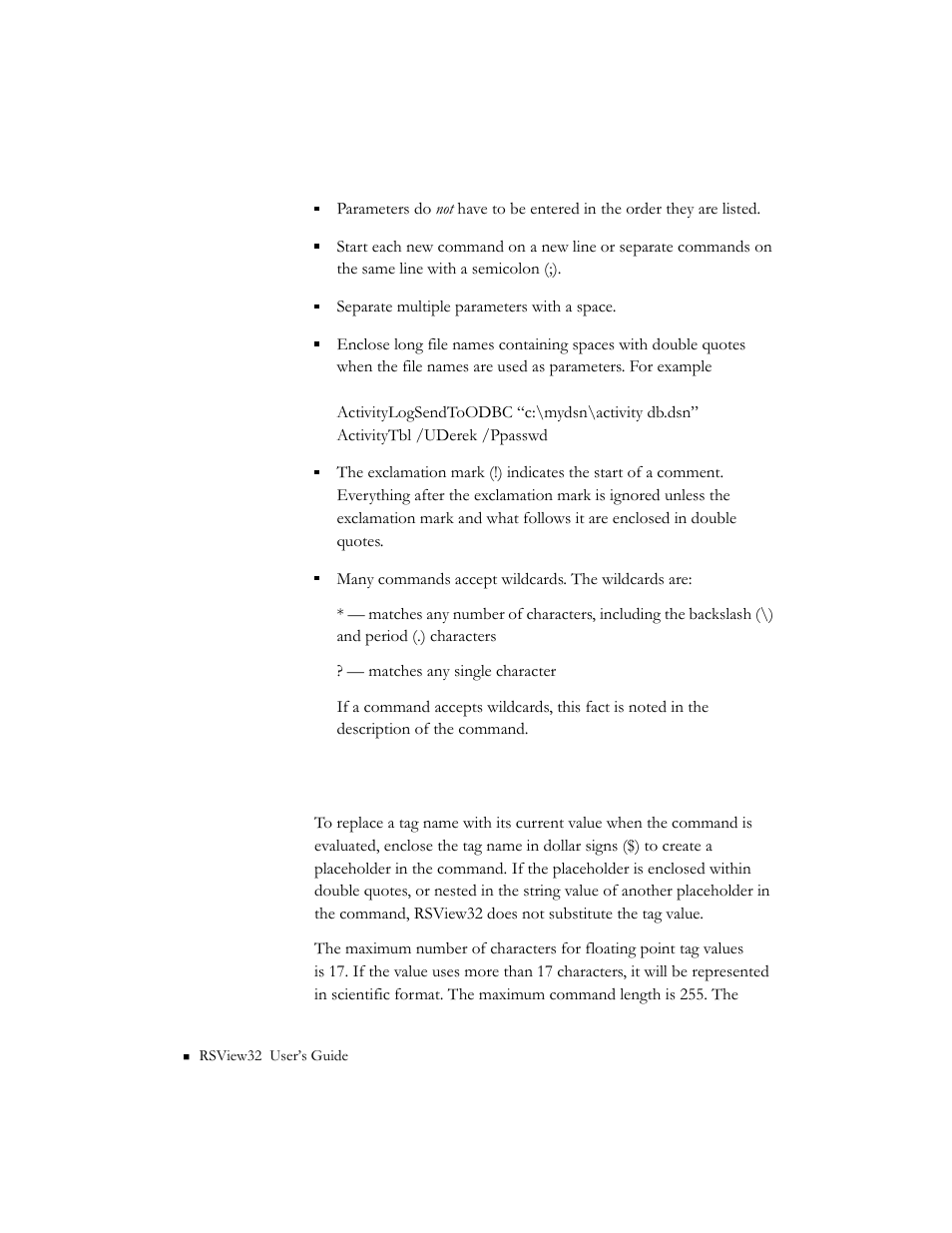 Using placeholders in commands | Rockwell Automation 9301 Series RSView32 Users Guide User Manual | Page 622 / 769