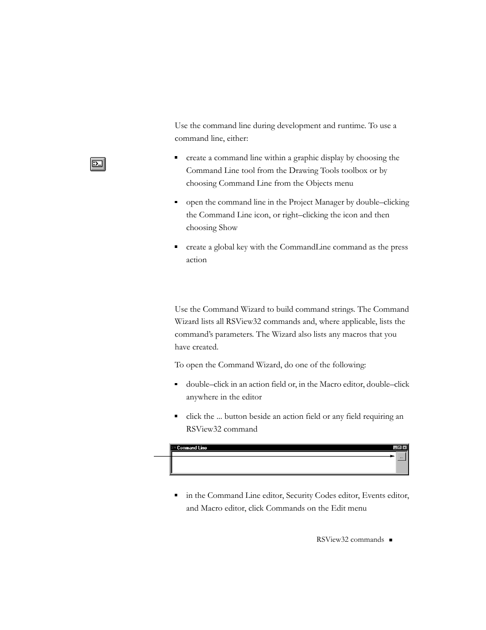 Using the command line, Using the command wizard | Rockwell Automation 9301 Series RSView32 Users Guide User Manual | Page 625 / 769