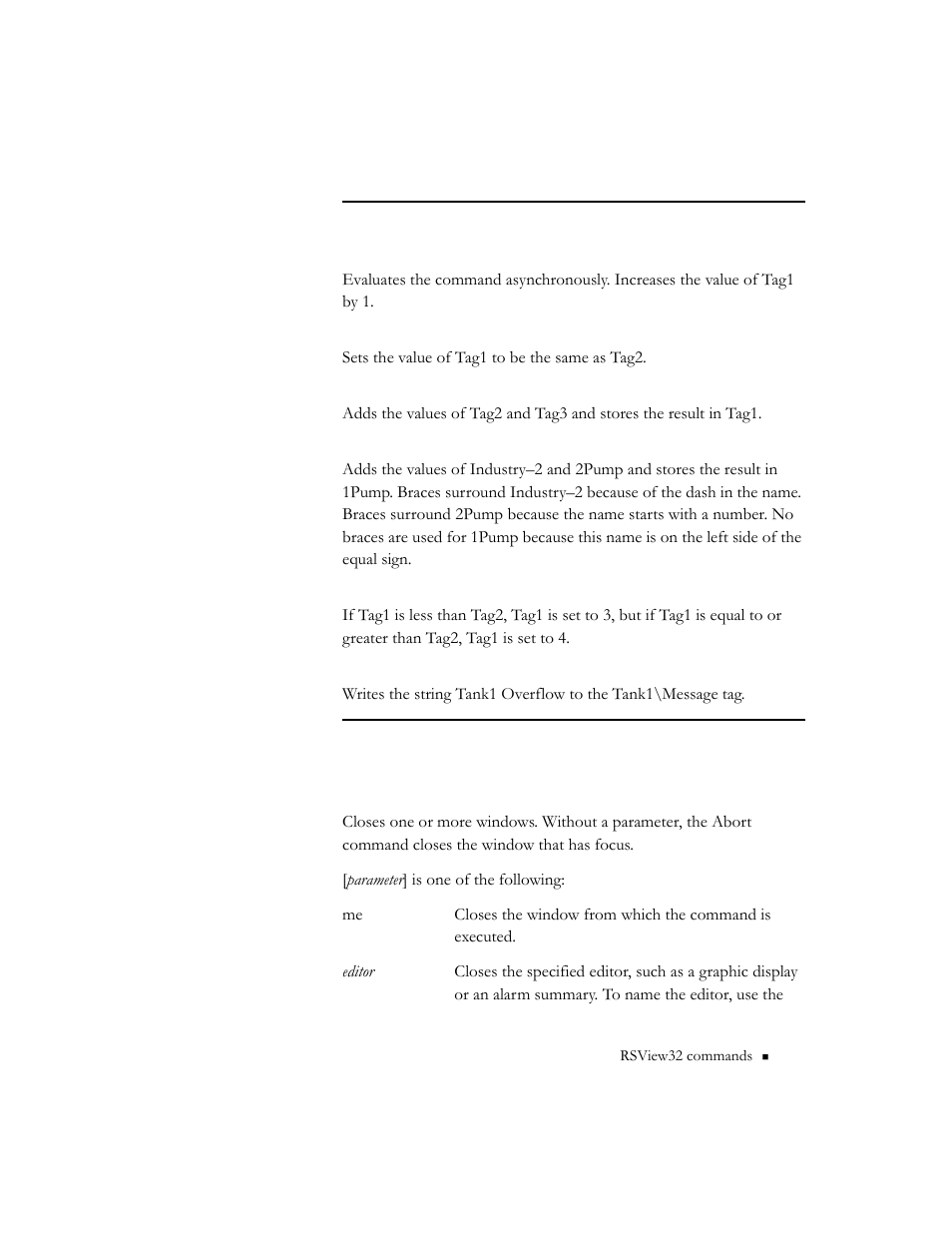 Abort [parameter | Rockwell Automation 9301 Series RSView32 Users Guide User Manual | Page 629 / 769