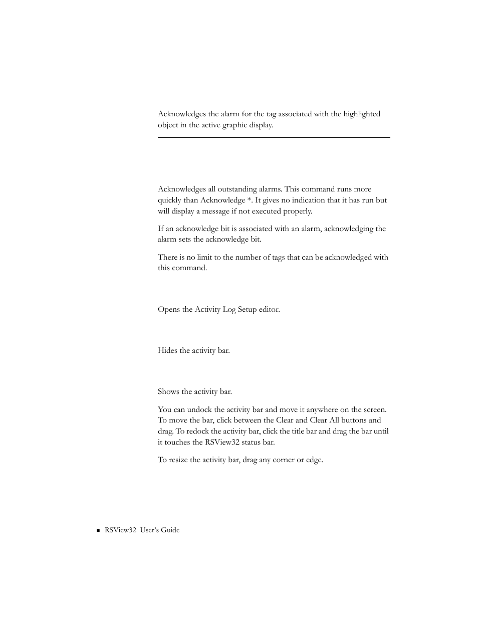 Acknowledgeall, Activity, Activitybaroff | Activitybaron | Rockwell Automation 9301 Series RSView32 Users Guide User Manual | Page 632 / 769