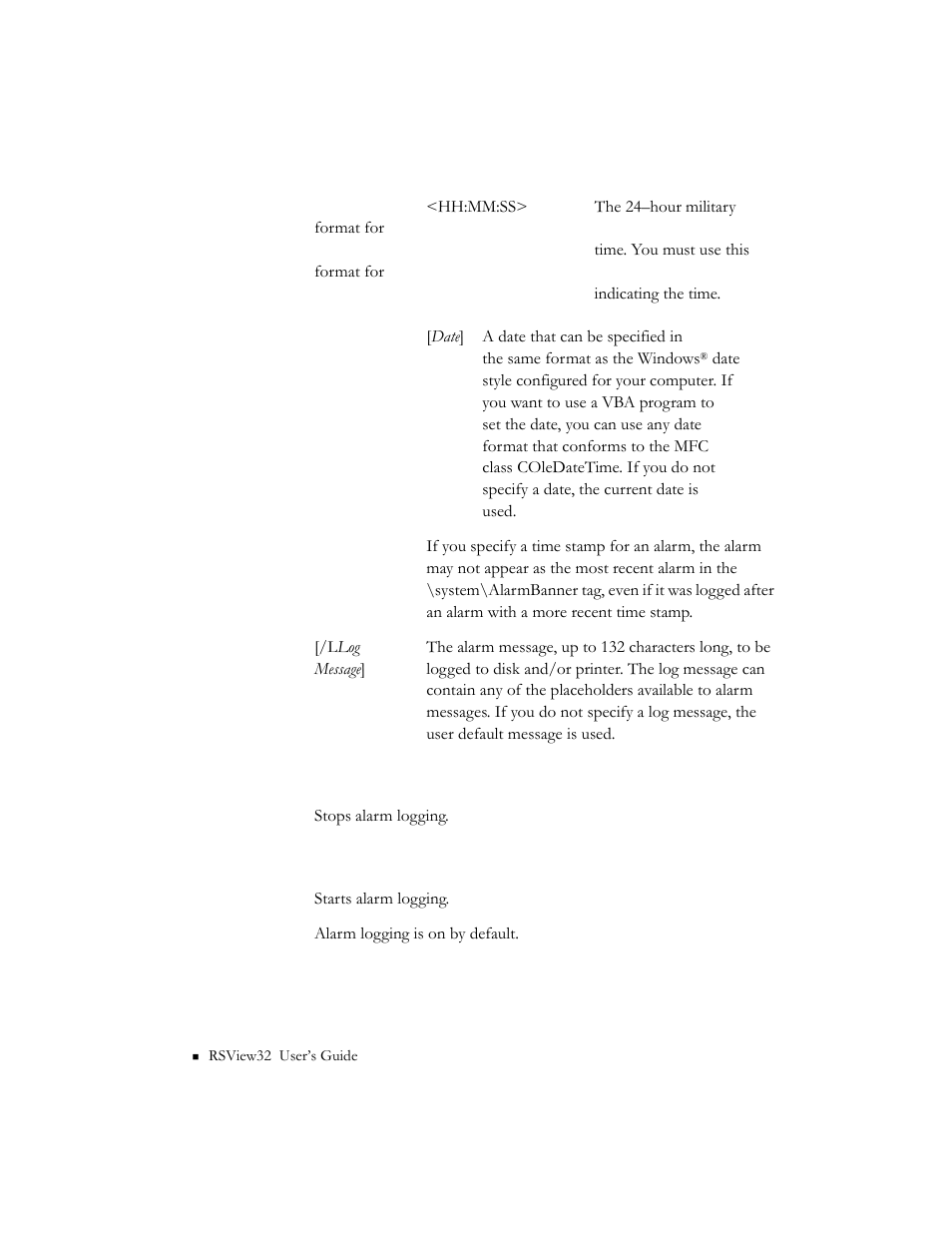 Alarmlogoff, Alarmlogon | Rockwell Automation 9301 Series RSView32 Users Guide User Manual | Page 636 / 769