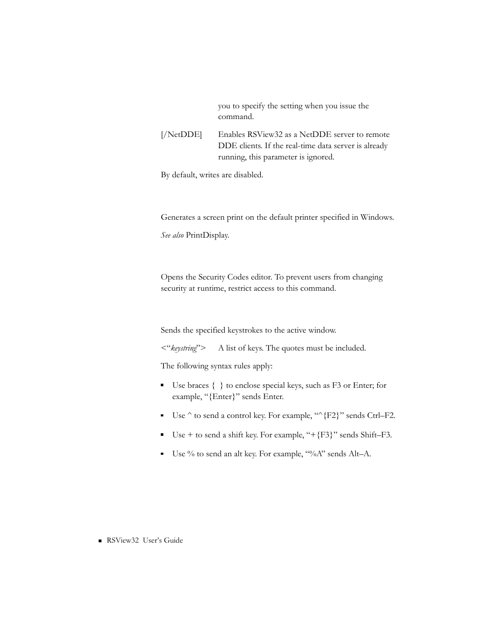 Screenprint, Security, Sendkeys <“keystring | Rockwell Automation 9301 Series RSView32 Users Guide User Manual | Page 674 / 769