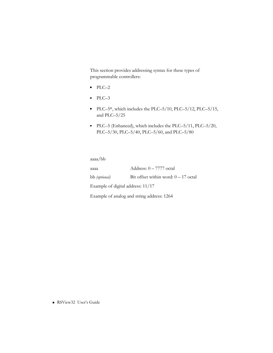 Plc addressing syntax, Plc–2 | Rockwell Automation 9301 Series RSView32 Users Guide User Manual | Page 700 / 769