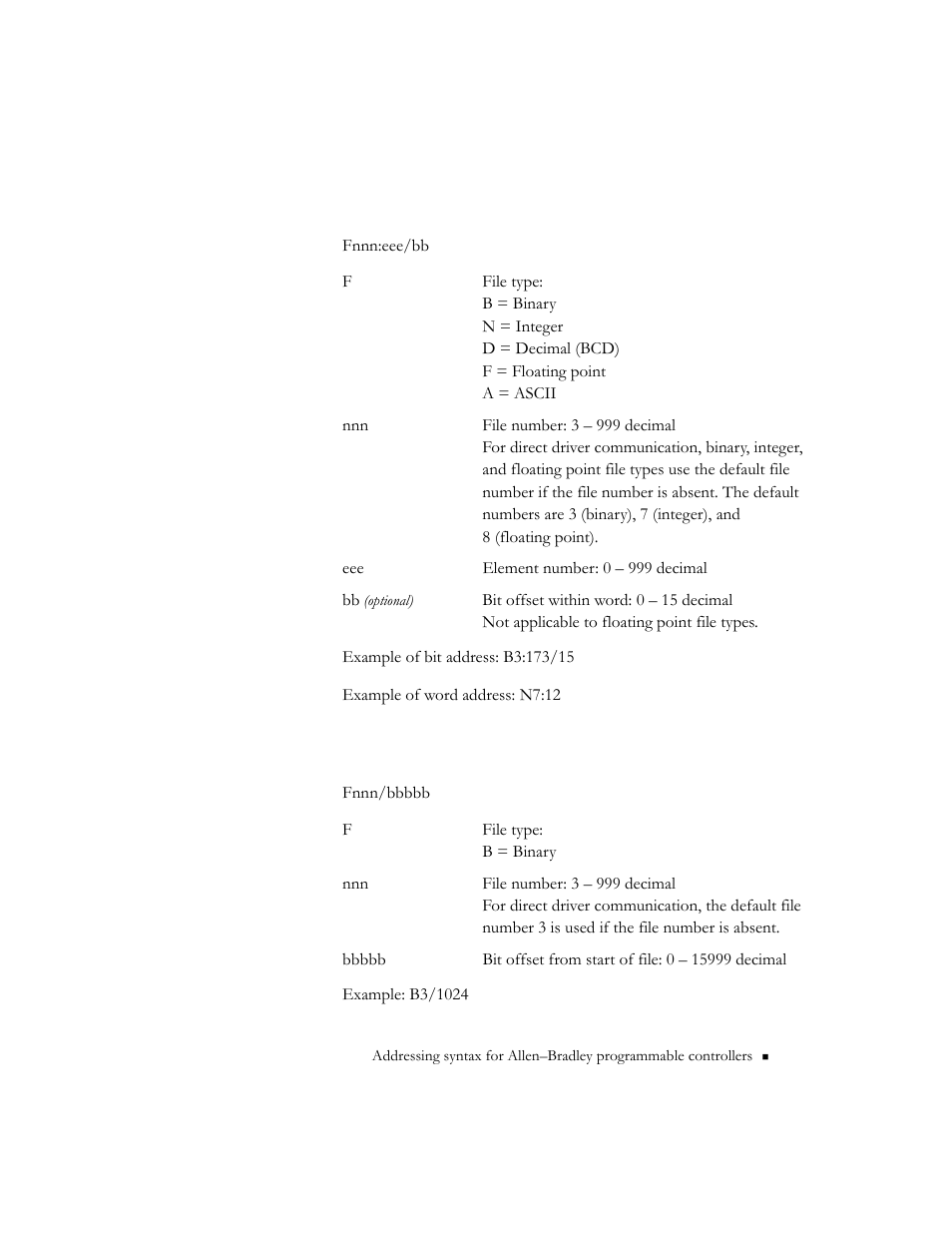 Plc–5 data files, Plc–5 binary files: optional syntax | Rockwell Automation 9301 Series RSView32 Users Guide User Manual | Page 703 / 769