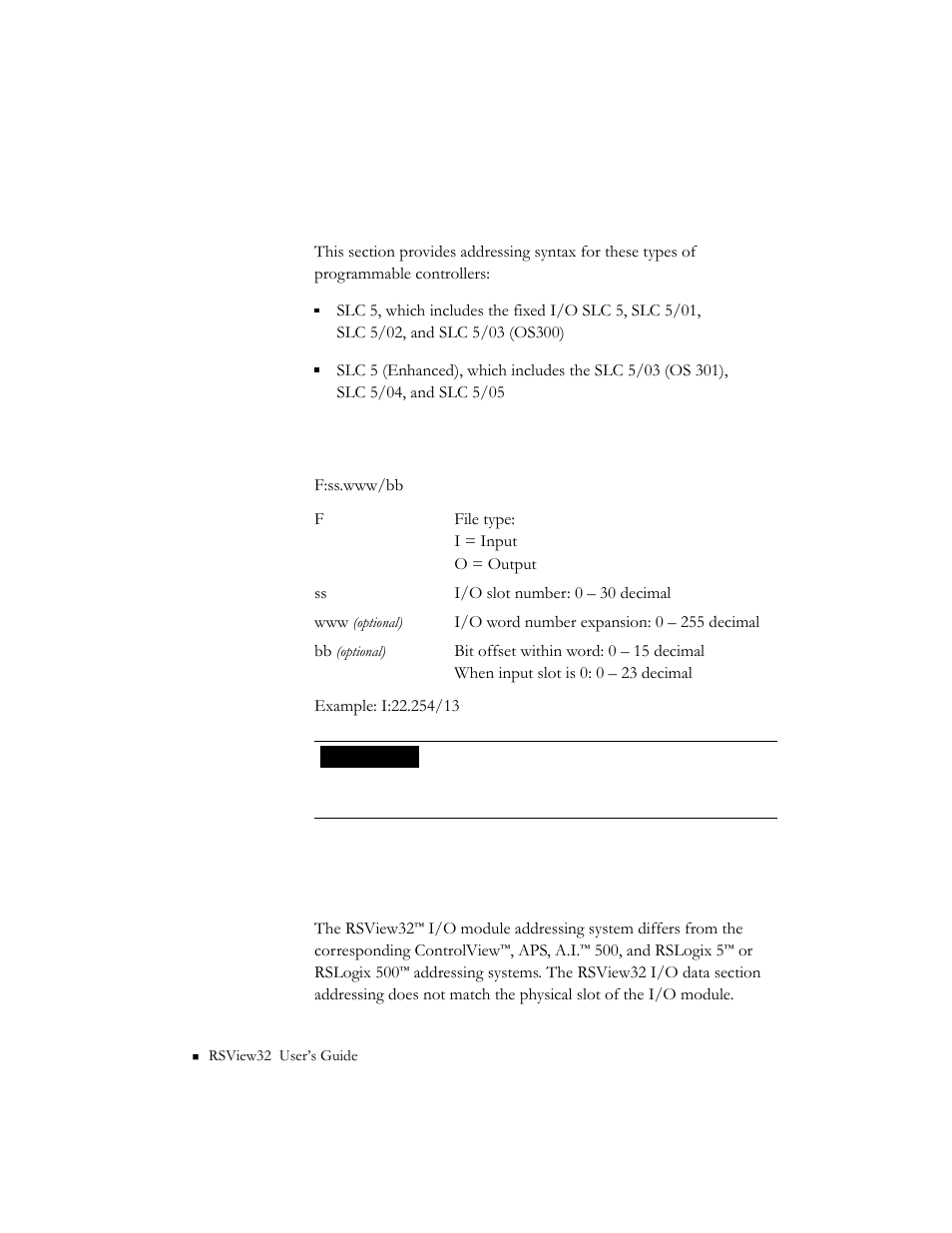 Slc addressing syntax, Slc 5 i/o files | Rockwell Automation 9301 Series RSView32 Users Guide User Manual | Page 710 / 769