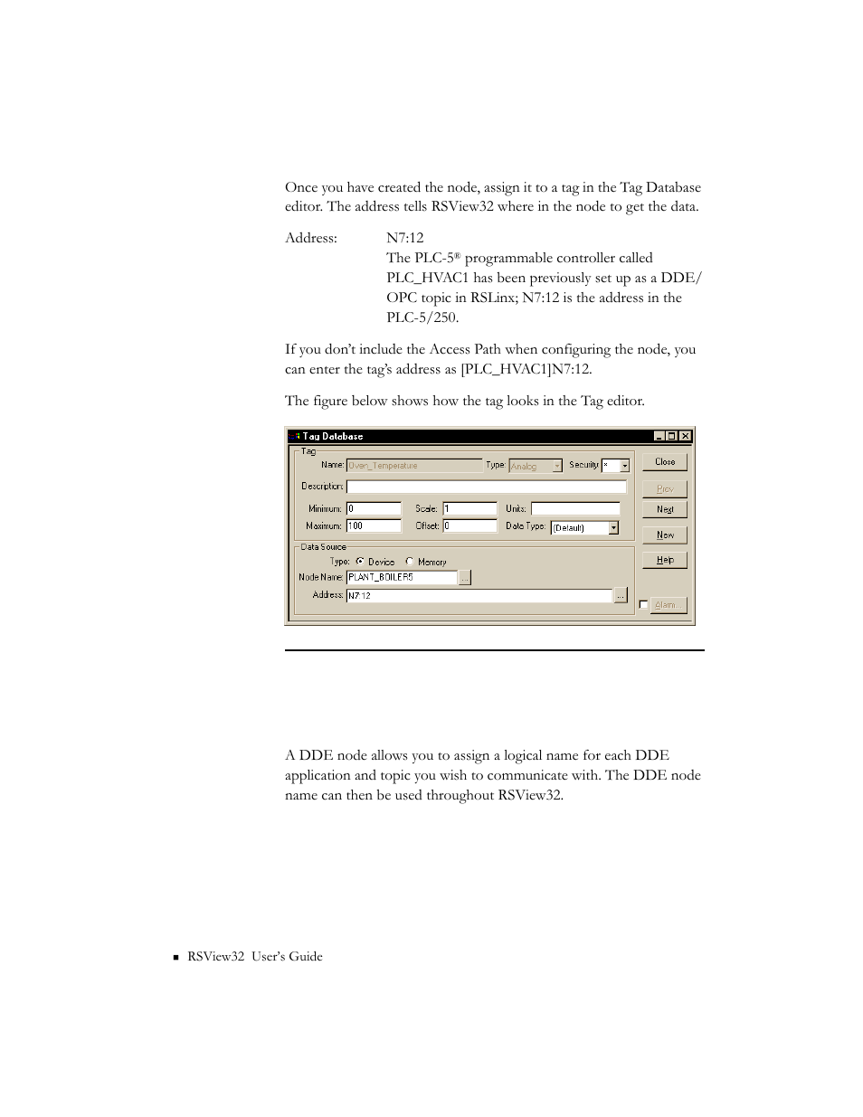 Creating a dde node | Rockwell Automation 9301 Series RSView32 Users Guide User Manual | Page 74 / 769