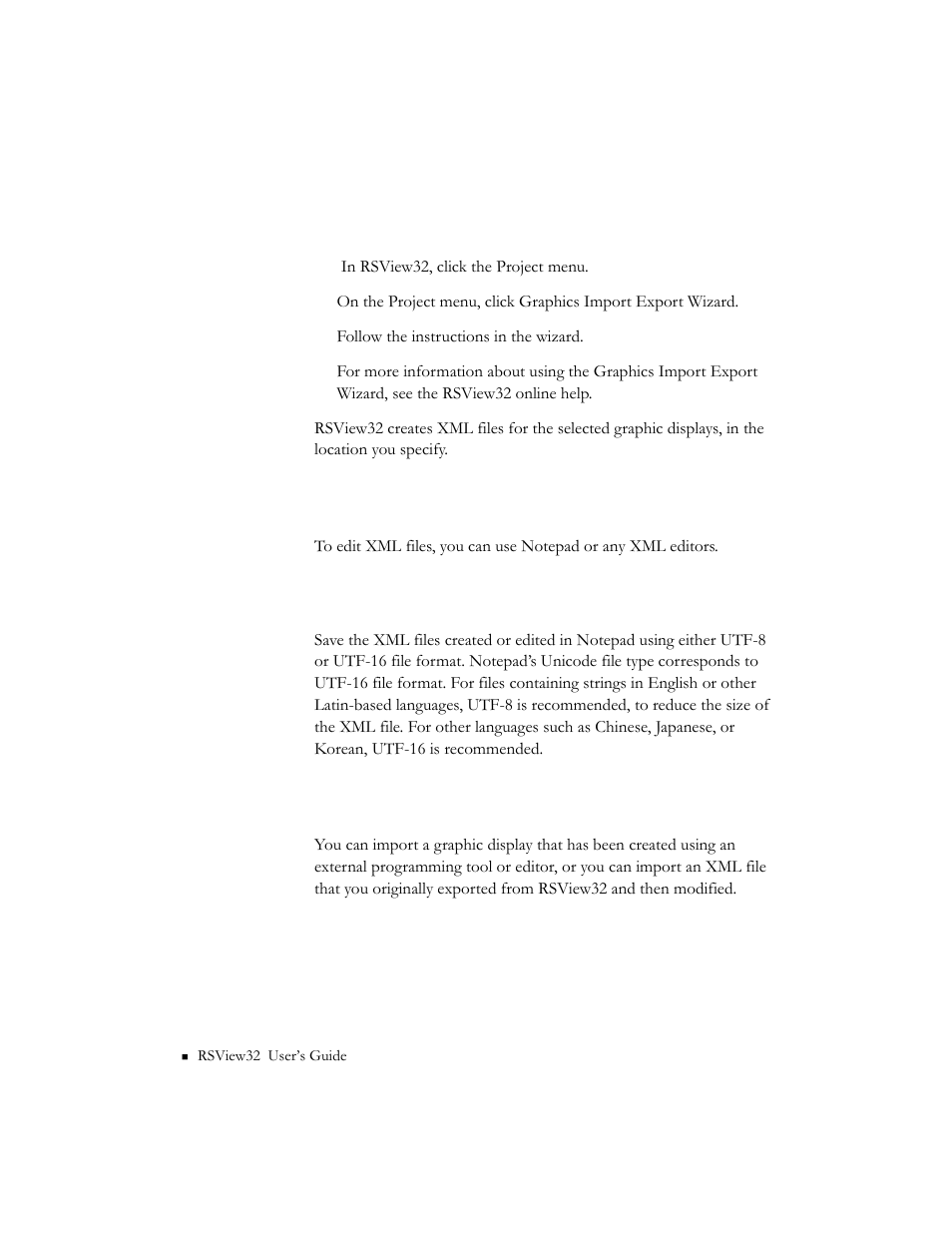 Editing xml files, Saving xml files in notepad, Importing xml files | Rockwell Automation 9301 Series RSView32 Users Guide User Manual | Page 749 / 769