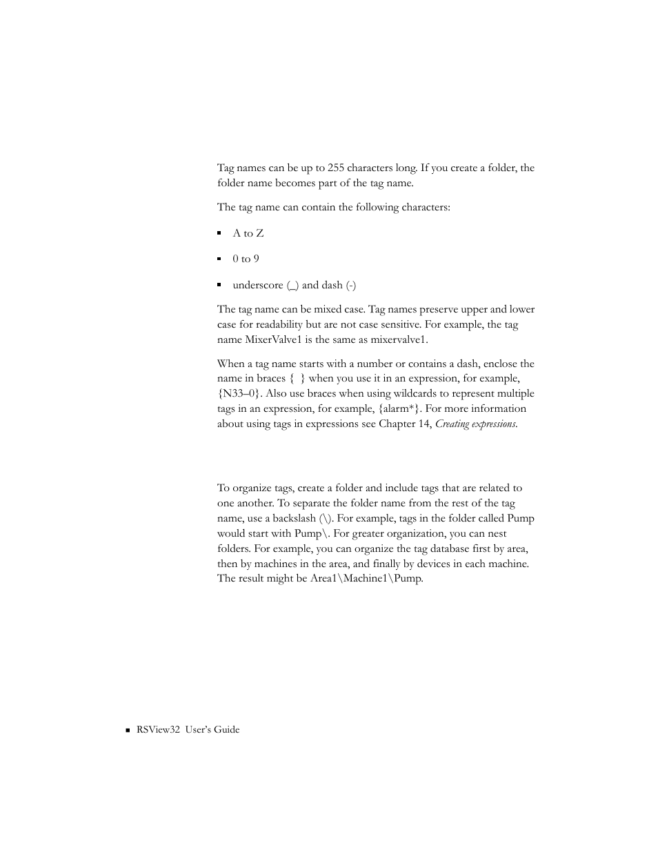 Naming tags, Using folders to group tags, Naming tags -4 using folders to group tags -4 | Rockwell Automation 9301 Series RSView32 Users Guide User Manual | Page 84 / 769