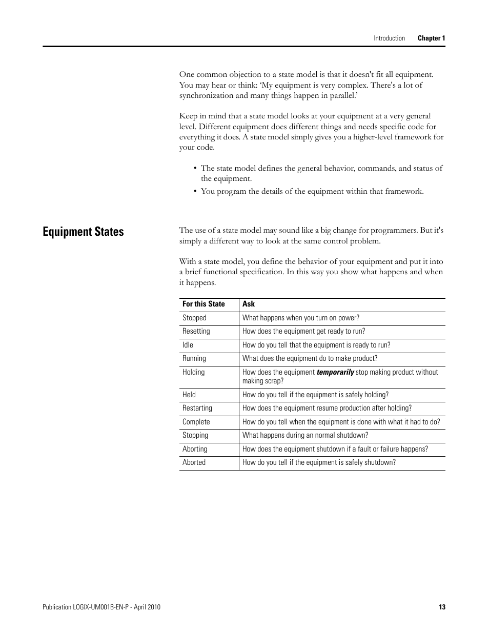 Equipment states | Rockwell Automation 1794-Lxxxx PhaseManager User Manual | Page 13 / 122