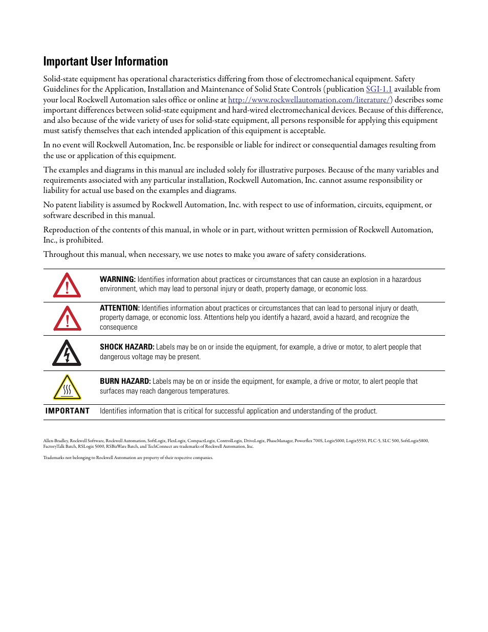 Important user information | Rockwell Automation 1794-Lxxxx PhaseManager User Manual | Page 2 / 122