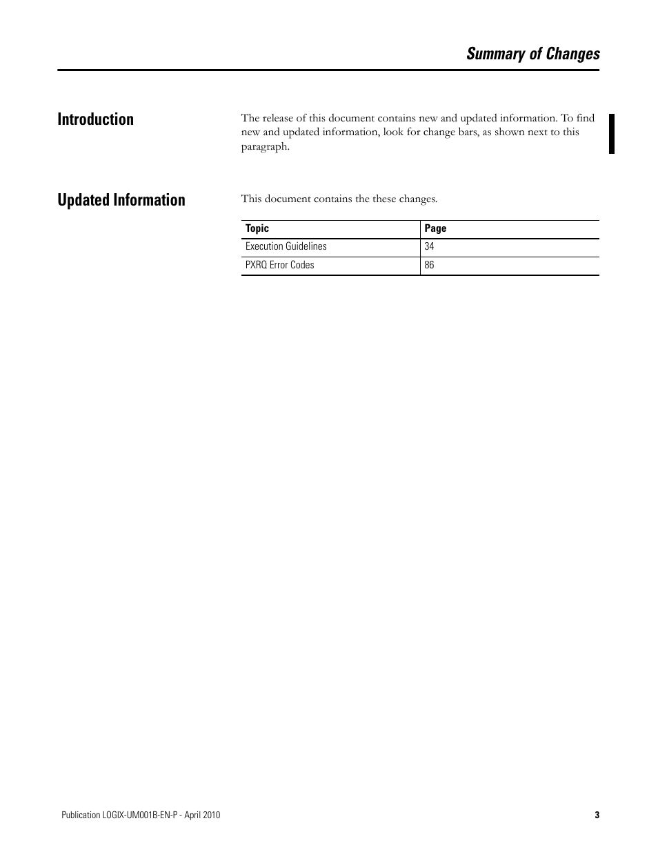 Summary of changes, Introduction, Updated information | Summary of changes introduction | Rockwell Automation 1794-Lxxxx PhaseManager User Manual | Page 3 / 122